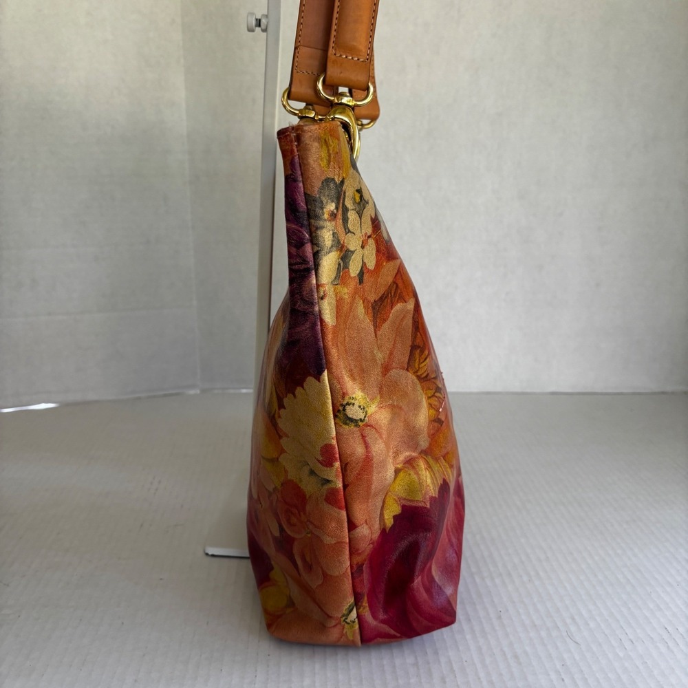 Maurizio Taiuti Italy Genuine Leather Floral Print Tote Shoulder Bag Purse - Picture 5 of 12